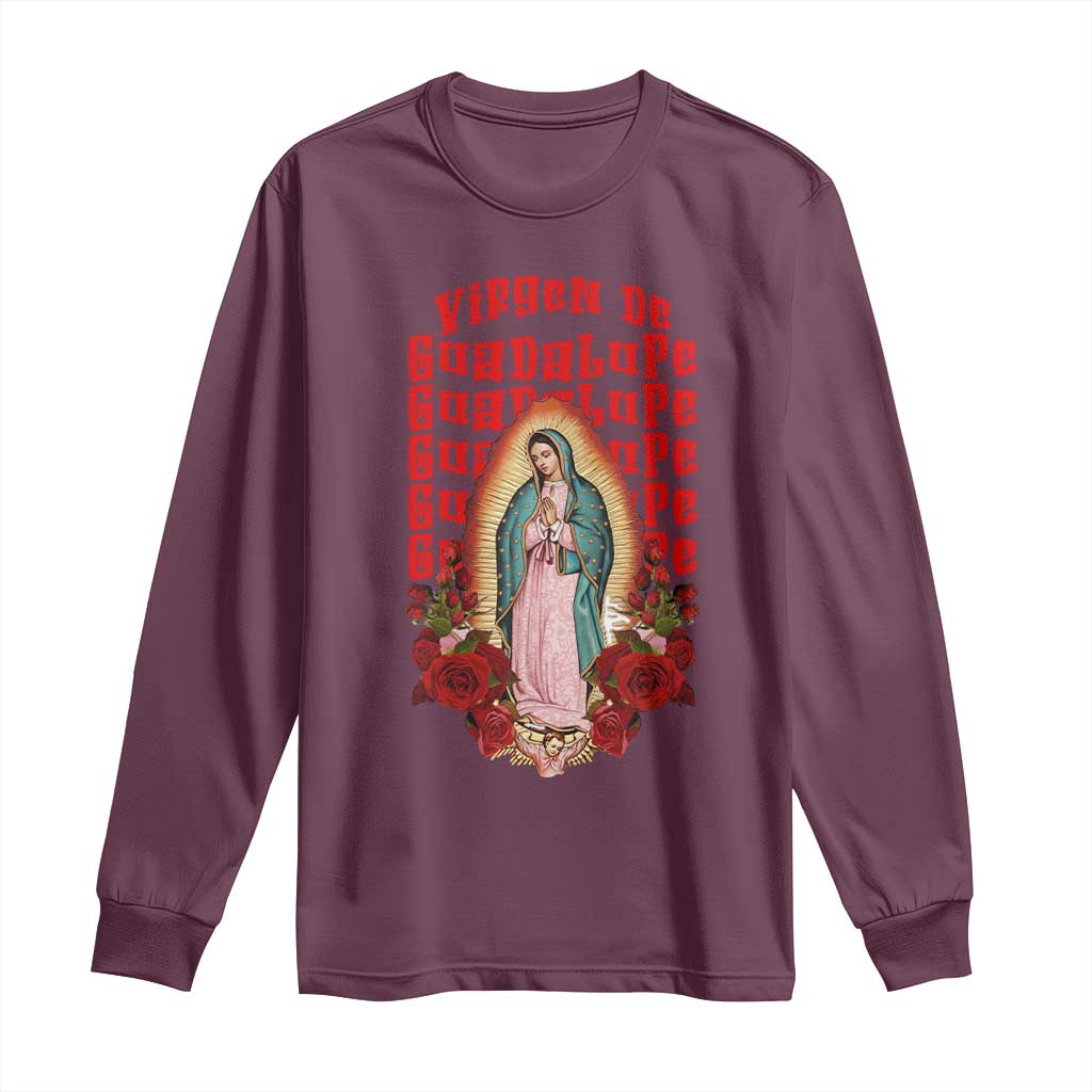 Our Lady of Guadalupe Long Sleeve Shirt Saint Virgin Mary Mexican TS14 Maroon Print Your Wear