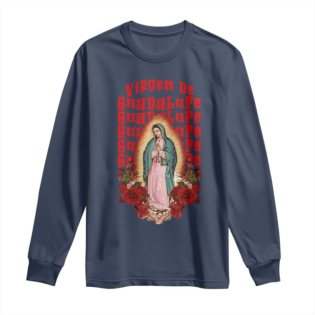 Our Lady of Guadalupe Long Sleeve Shirt Saint Virgin Mary Mexican TS14 Navy Print Your Wear