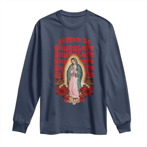 Our Lady of Guadalupe Long Sleeve Shirt Saint Virgin Mary Mexican TS14 Navy Print Your Wear