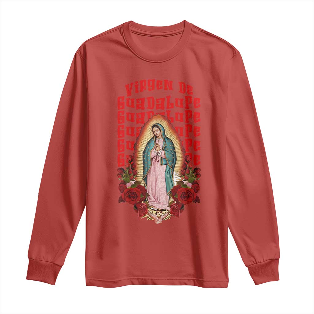 Our Lady of Guadalupe Long Sleeve Shirt Saint Virgin Mary Mexican TS14 Red Print Your Wear