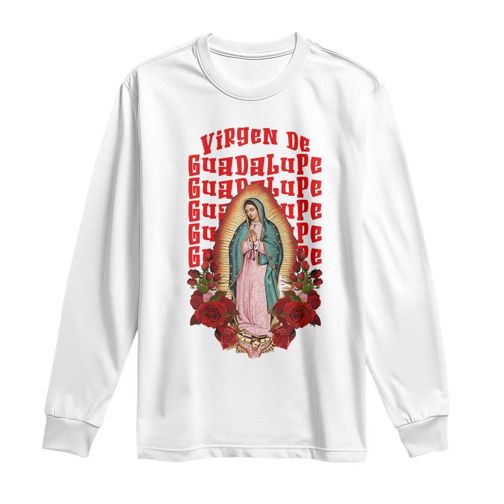 Our Lady of Guadalupe Long Sleeve Shirt Saint Virgin Mary Mexican TS14 White Print Your Wear