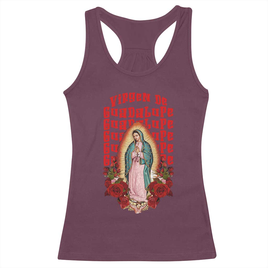 Our Lady of Guadalupe Racerback Tank Top Saint Virgin Mary Mexican TS14 Maroon Print Your Wear