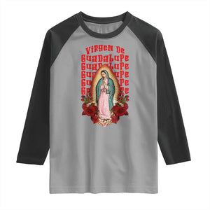 Our Lady of Guadalupe Raglan Shirt Saint Virgin Mary Mexican TS14 Sport Gray Black Print Your Wear