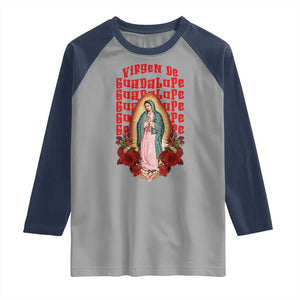 Our Lady of Guadalupe Raglan Shirt Saint Virgin Mary Mexican TS14 Sport Gray Navy Print Your Wear