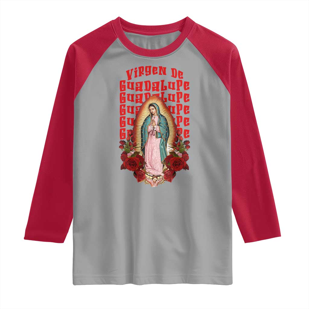 Our Lady of Guadalupe Raglan Shirt Saint Virgin Mary Mexican TS14 Sport Gray Red Print Your Wear