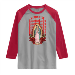 Our Lady of Guadalupe Raglan Shirt Saint Virgin Mary Mexican TS14 Sport Gray Red Print Your Wear