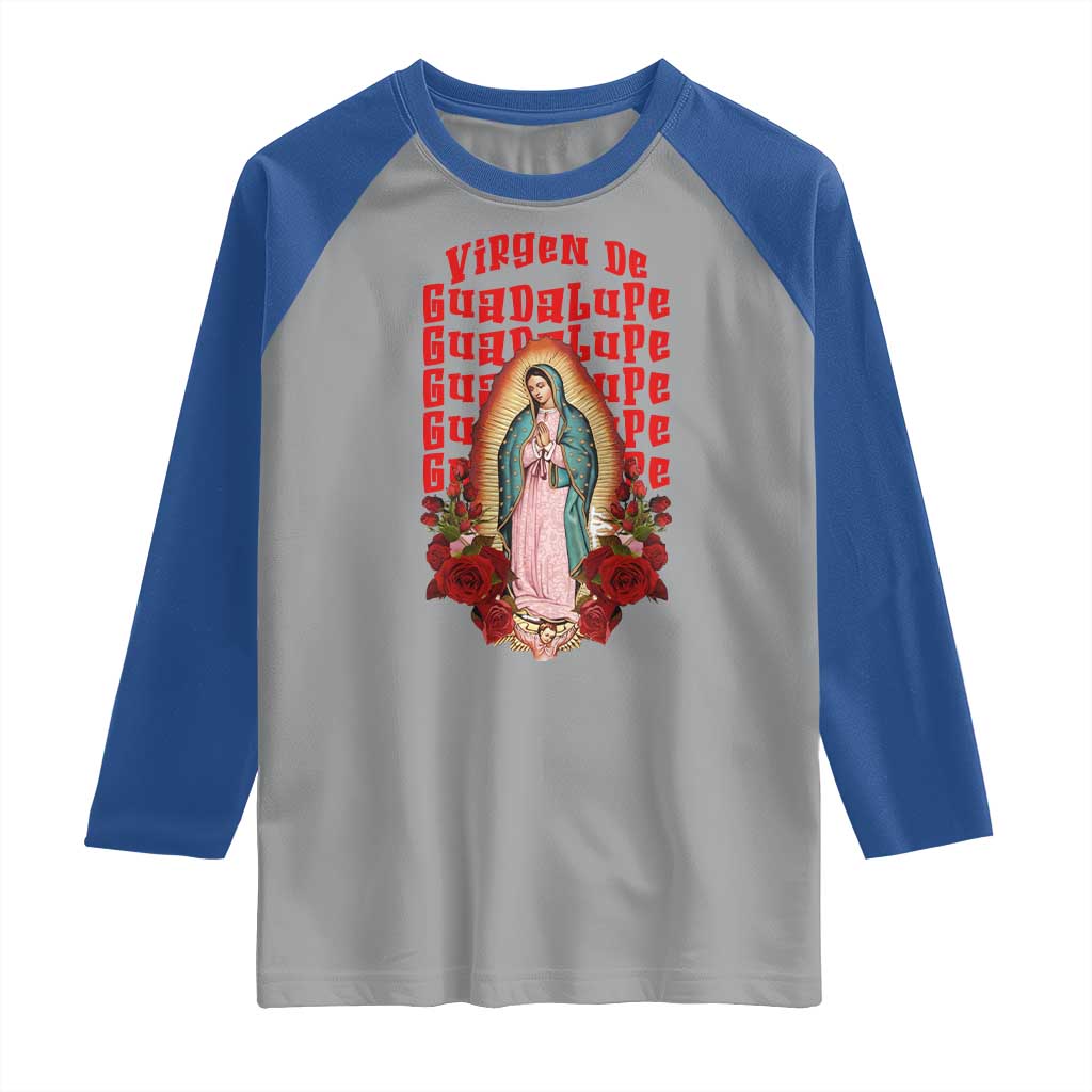 Our Lady of Guadalupe Raglan Shirt Saint Virgin Mary Mexican TS14 Sport Gray Royal Print Your Wear