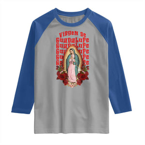 Our Lady of Guadalupe Raglan Shirt Saint Virgin Mary Mexican TS14 Sport Gray Royal Print Your Wear