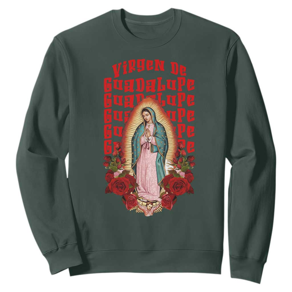 Our Lady of Guadalupe Sweatshirt Saint Virgin Mary Mexican TS14 Dark Forest Green Print Your Wear