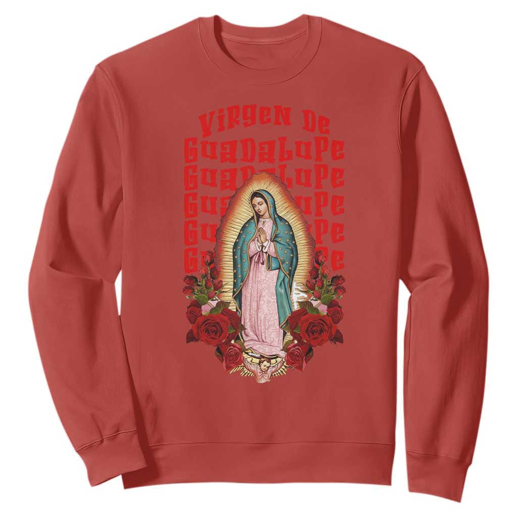 Our Lady of Guadalupe Sweatshirt Saint Virgin Mary Mexican TS14 Red Print Your Wear