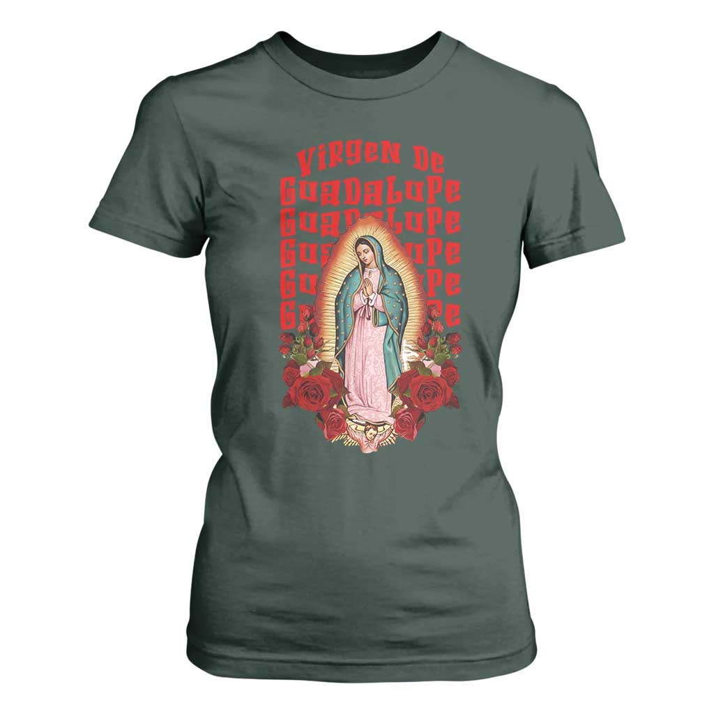 Our Lady of Guadalupe T Shirt For Women Saint Virgin Mary Mexican TS14 Dark Forest Green Print Your Wear