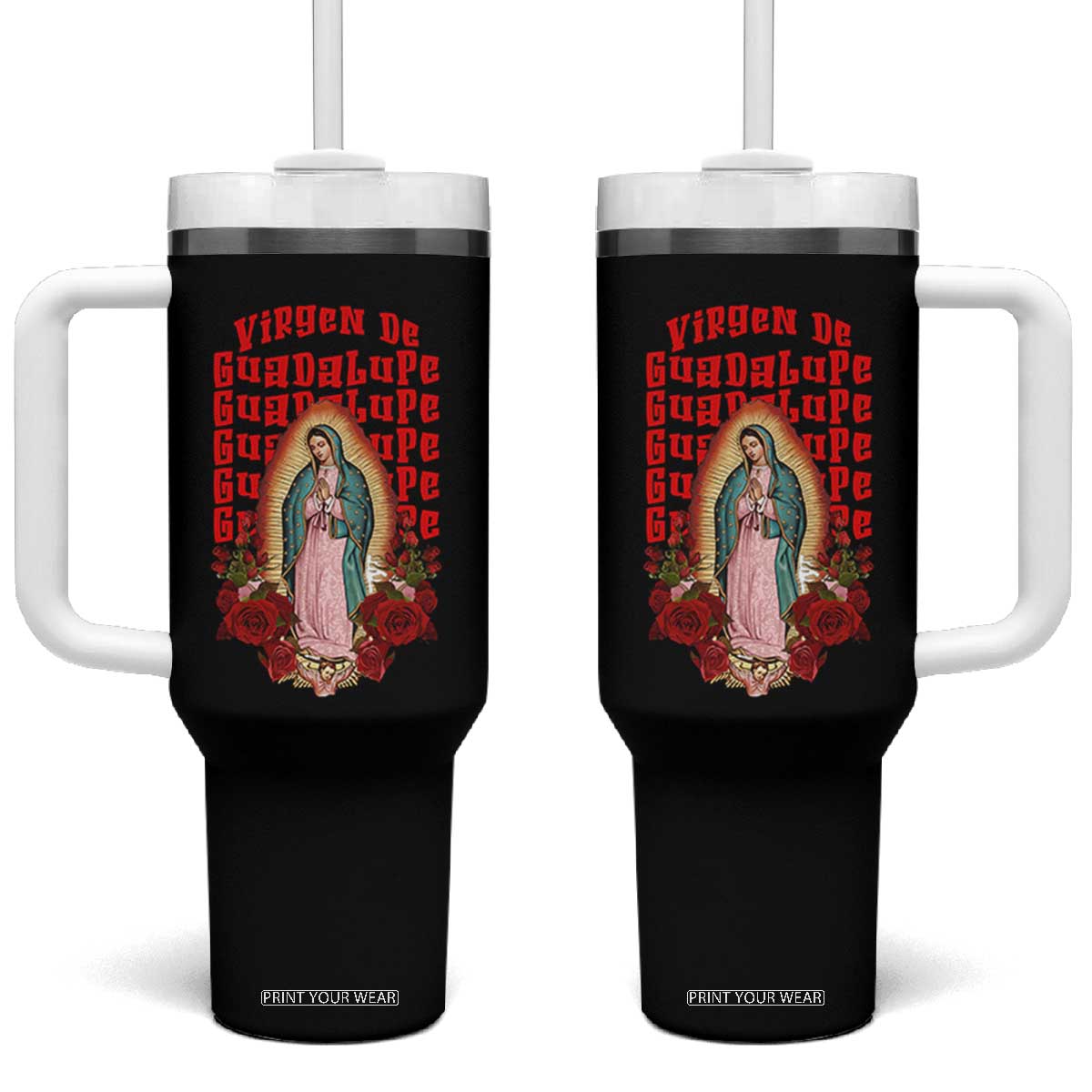 Our Lady of Guadalupe Tumbler With Handle Saint Virgin Mary Mexican TS14 One Size: 40 oz Black Print Your Wear