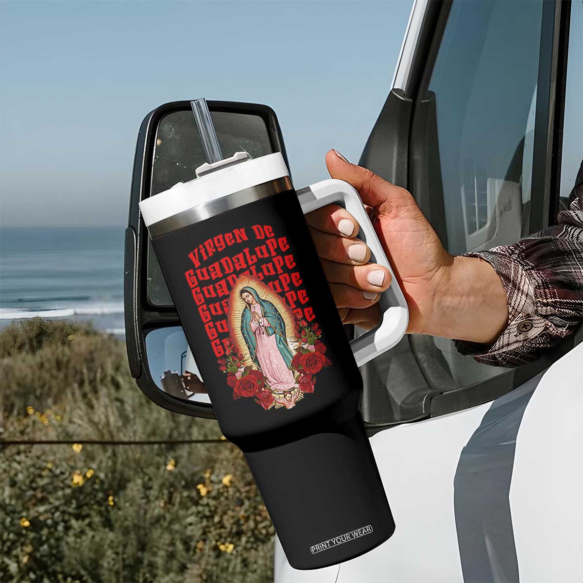 Our Lady of Guadalupe Tumbler With Handle Saint Virgin Mary Mexican TS14 Print Your Wear