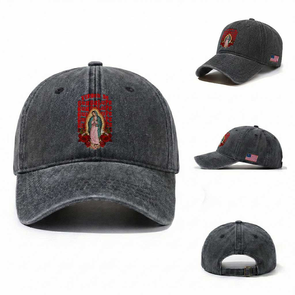Our Lady of Guadalupe Washed Cotton Baseball Cap Saint Virgin Mary Mexican TS14 Washed Cap Universal Fit Dark Gray Print Your Wear