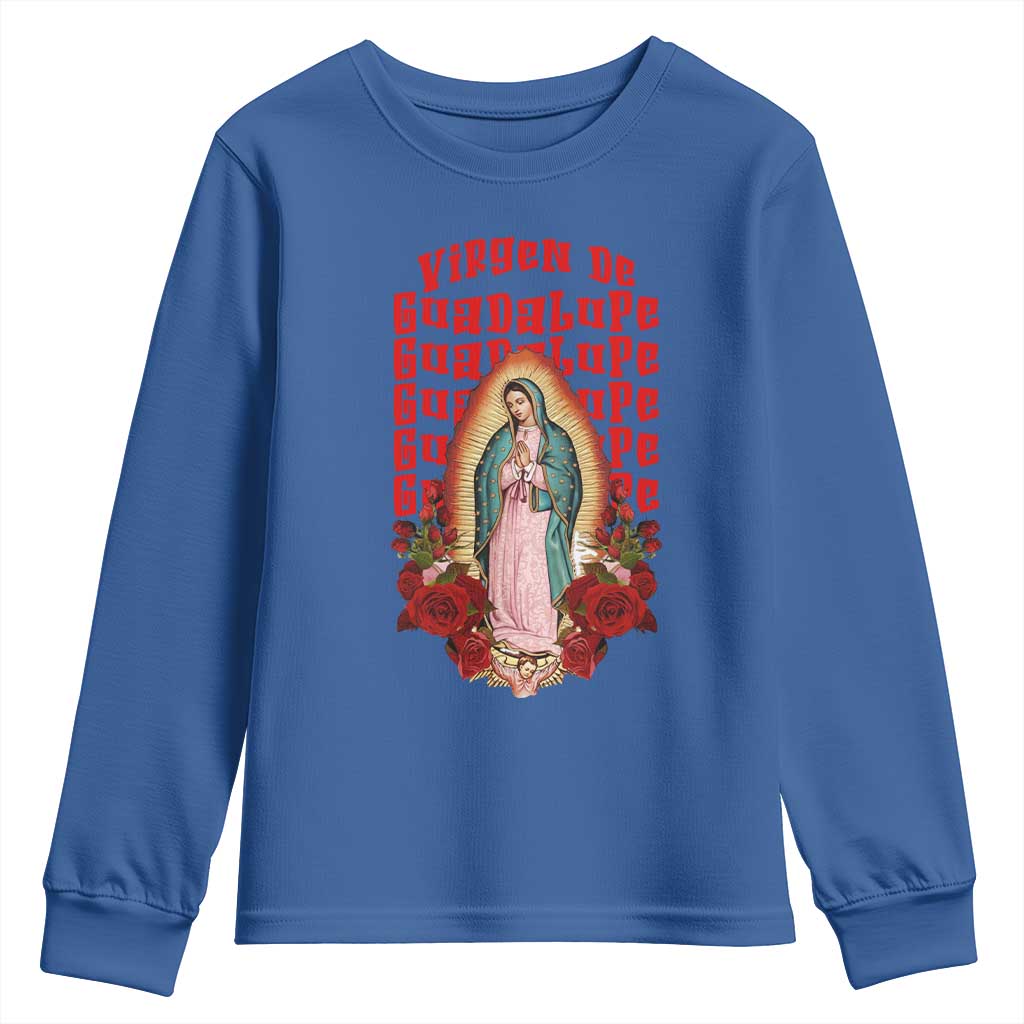 Our Lady of Guadalupe Youth Sweatshirt Saint Virgin Mary Mexican TS14 Royal Blue Print Your Wear