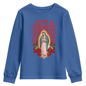 Our Lady of Guadalupe Youth Sweatshirt Saint Virgin Mary Mexican TS14 Royal Blue Print Your Wear