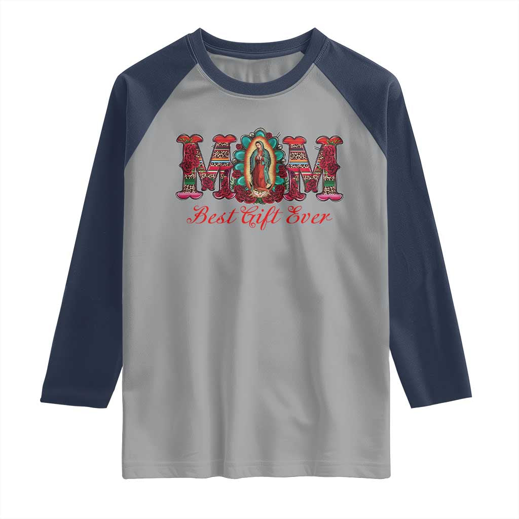 Our Lady of Guadalupe Raglan Shirt Virgin Mary Christian TS14 Sport Gray Navy Print Your Wear