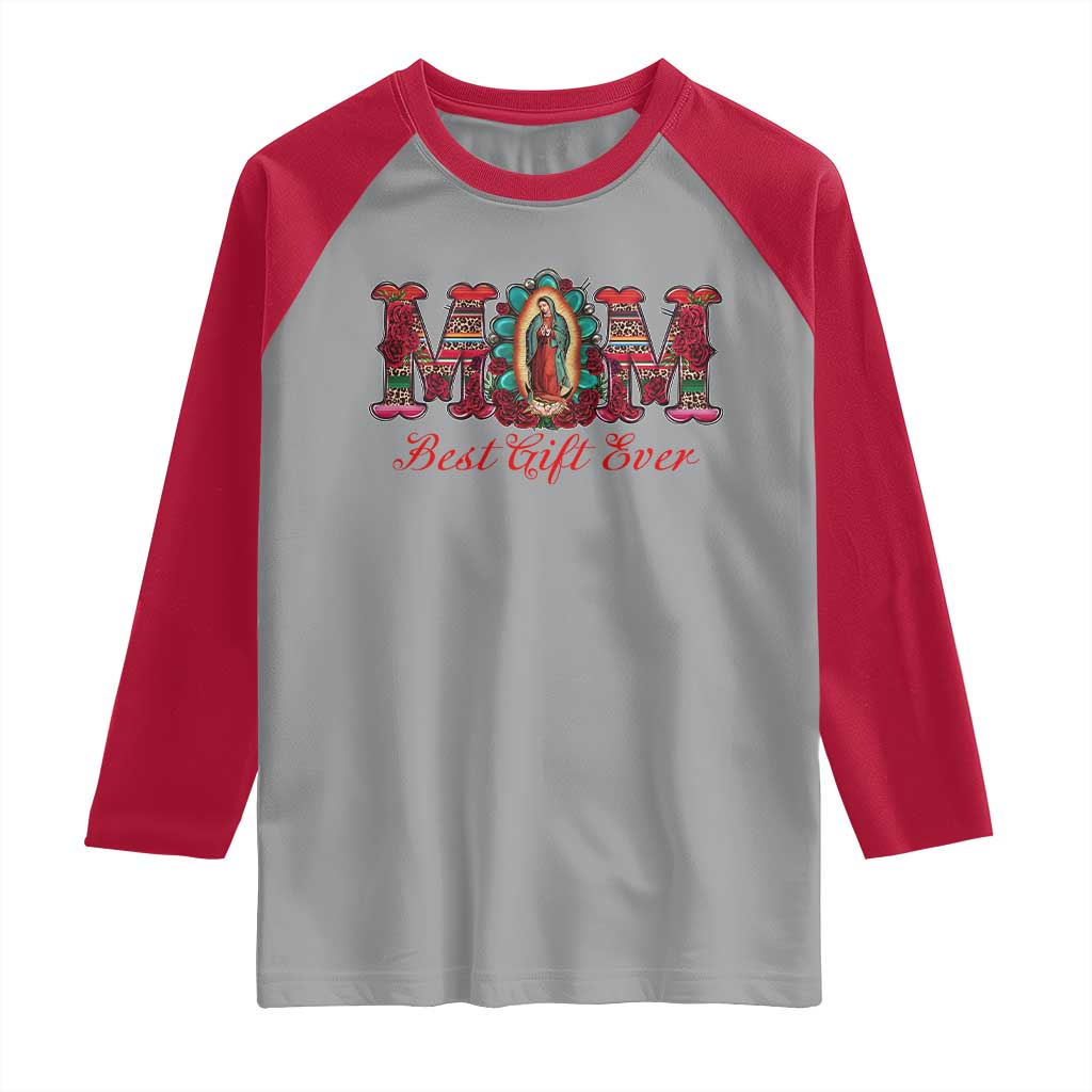 Our Lady of Guadalupe Raglan Shirt Virgin Mary Christian TS14 Sport Gray Red Print Your Wear
