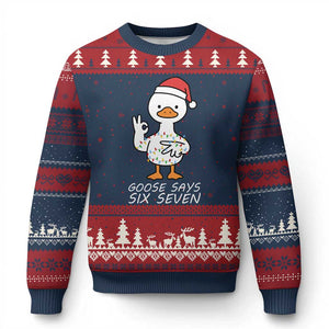67 Six Seven Silly Goose Xmas Meme Ugly Christmas Sweater TS14 Navy Red Print Your Wear