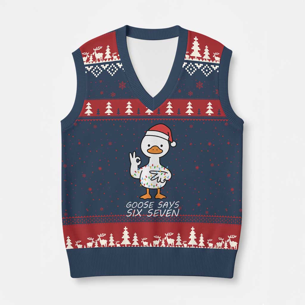 67 Six Seven Silly Goose Xmas Meme V-Neck Knit Sweater Vest TS14 Navy Red Print Your Wear