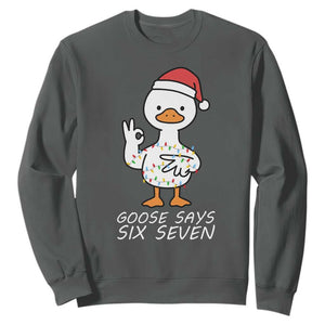 67 Six Seven Silly Goose Christmas Meme Sweatshirt TS14 Dark Heather Print Your Wear