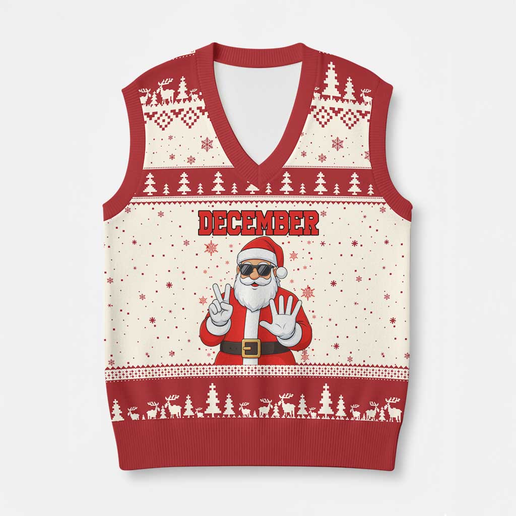 December 25 V-Neck Knit Sweater Vest Funny Santa Says Xmas TS14 Beige Red Print Your Wear