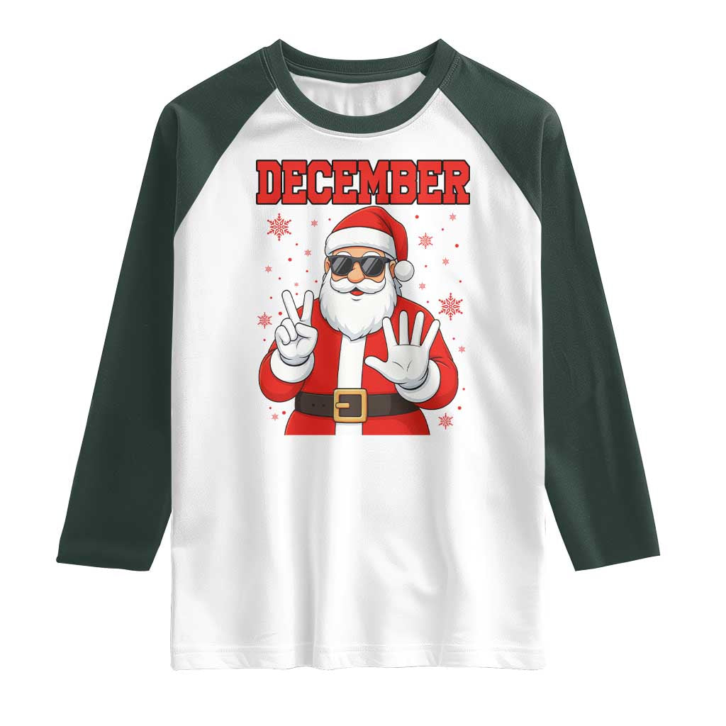 December 25 Raglan Shirt Funny Santa Says Christmas TS14 White Dark Forest Green Print Your Wear