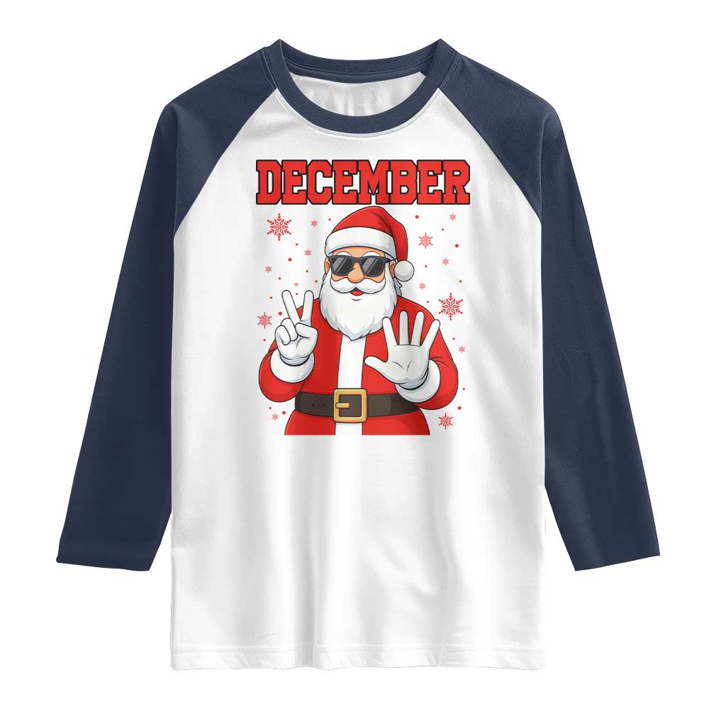 December 25 Raglan Shirt Funny Santa Says Christmas TS14 White Navy Print Your Wear