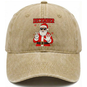 December 25 Washed Cotton Baseball Cap Funny Santa Says Christmas TS14 Washed Cap Universal Fit Khaki Print Your Wear