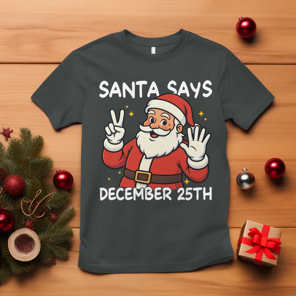 Santa Christmas December 25 T Shirt TS14 Dark Heather Print Your Wear