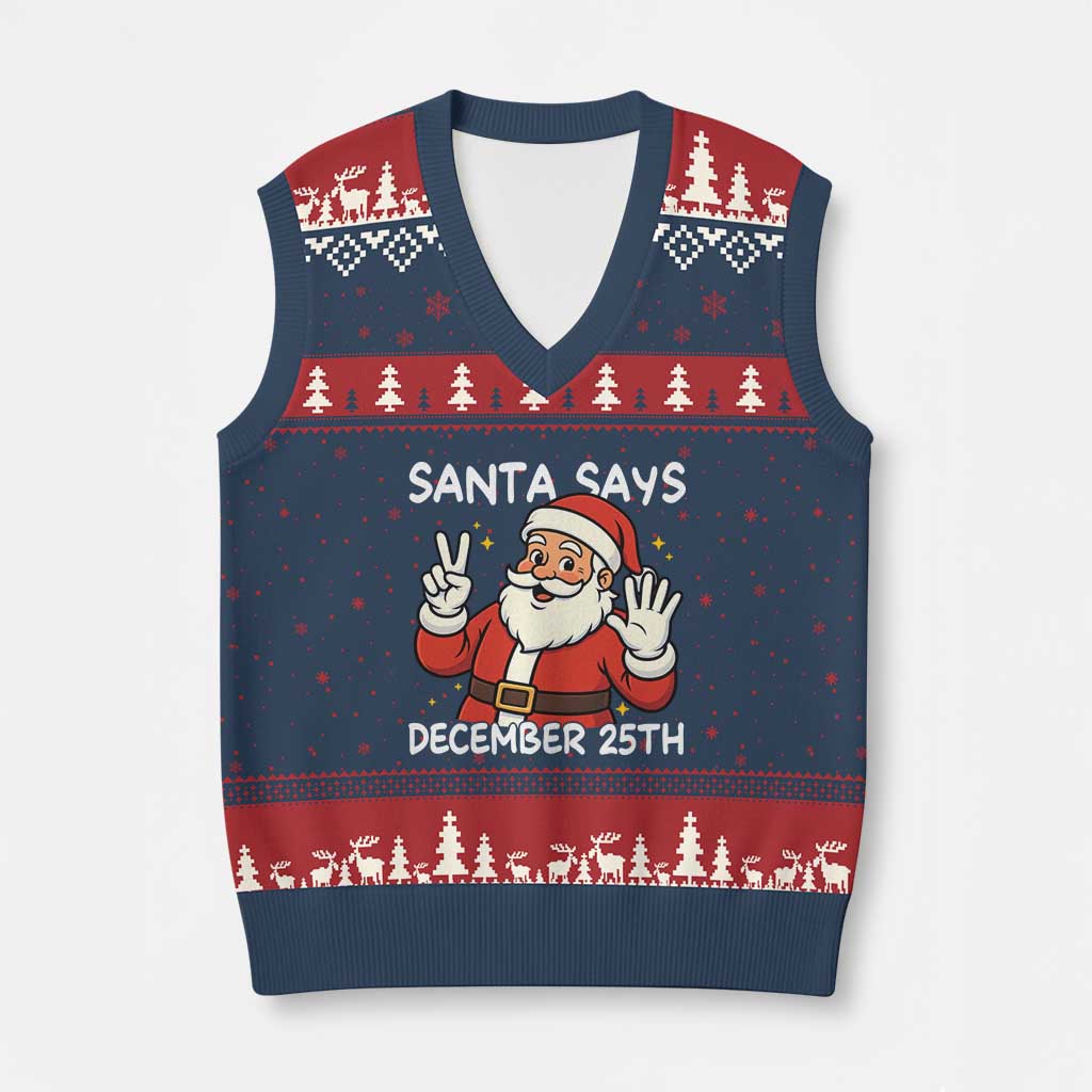 Santa Xmas December 25 V-Neck Knit Sweater Vest TS14 Navy Red Print Your Wear