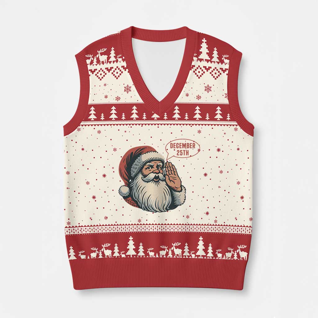 Funny Santa Xmas December 25 V-Neck Knit Sweater Vest TS14 Beige Red Print Your Wear