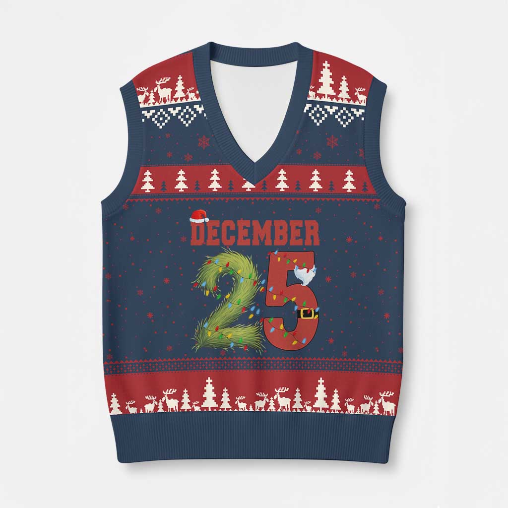 Xmas December 25 V-Neck Knit Sweater Vest Family Holiday Xmas TS14 Navy Red Print Your Wear