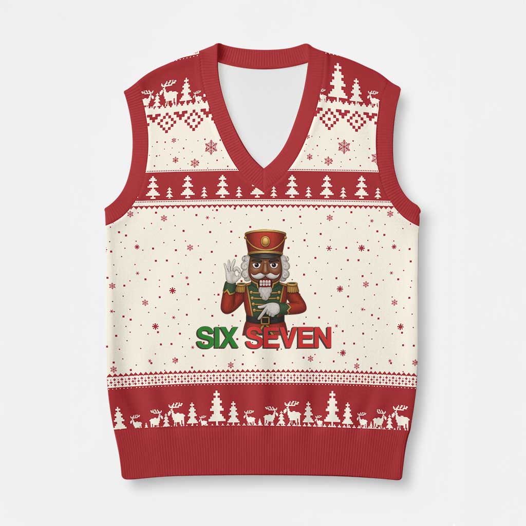 67 Six Seven Black Nutcracker Christmas Meme V-Neck Knit Sweater Vest TS14 Beige Red Print Your Wear