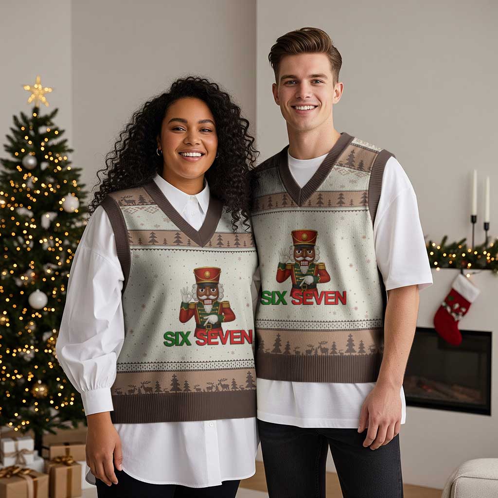 67 Six Seven Black Nutcracker Christmas Meme V-Neck Knit Sweater Vest TS14 Mocha Mousse Print Your Wear