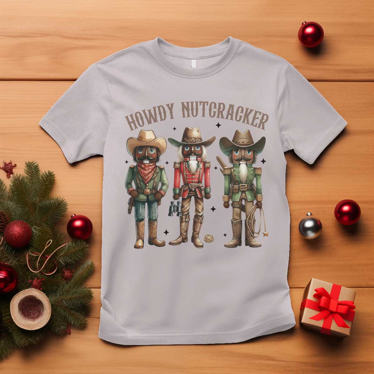 Nutcracker Cowboy Christmas Western Country Howdy T Shirt TS14 Ice Gray Print Your Wear