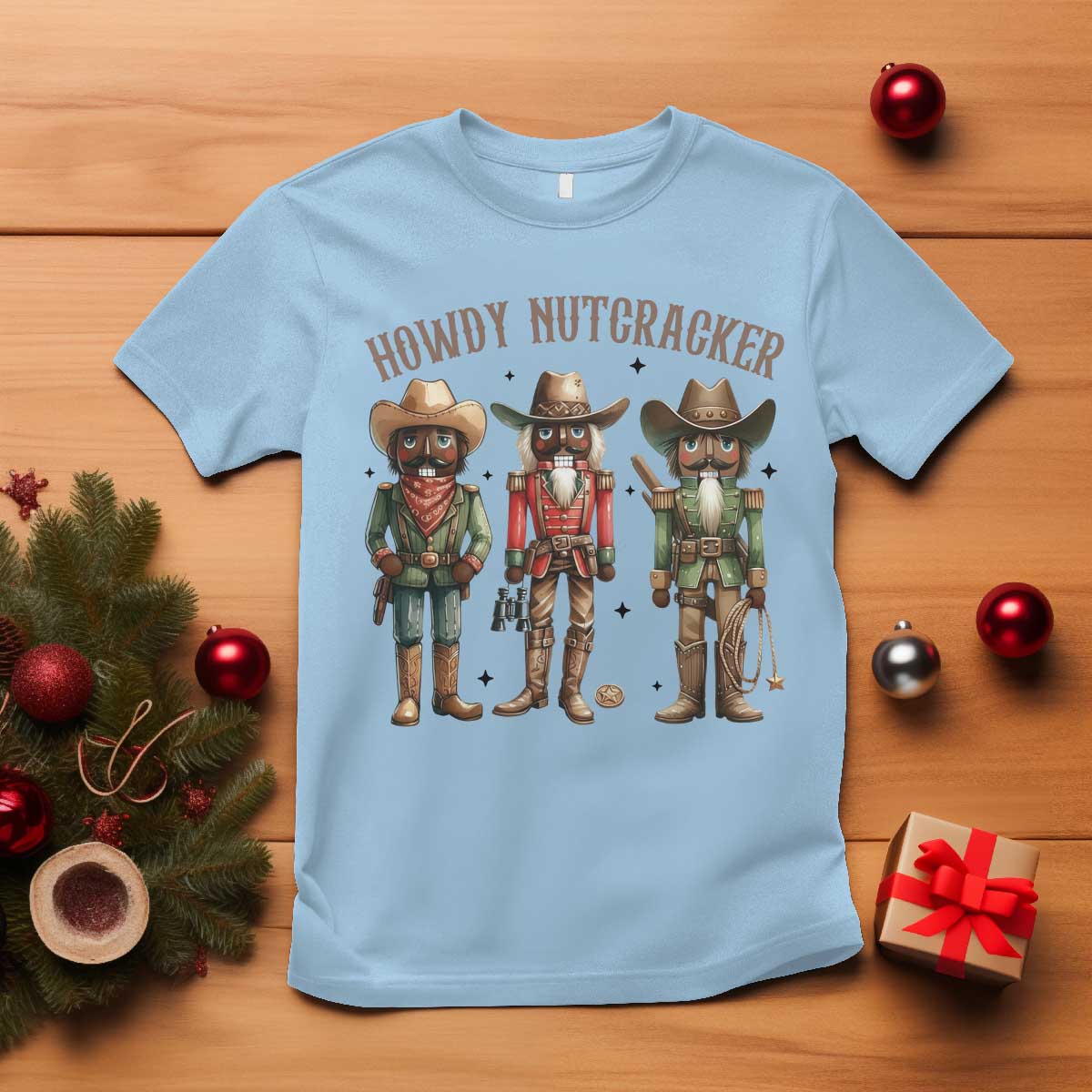 Nutcracker Cowboy Christmas Western Country Howdy T Shirt TS14 Light Blue Print Your Wear