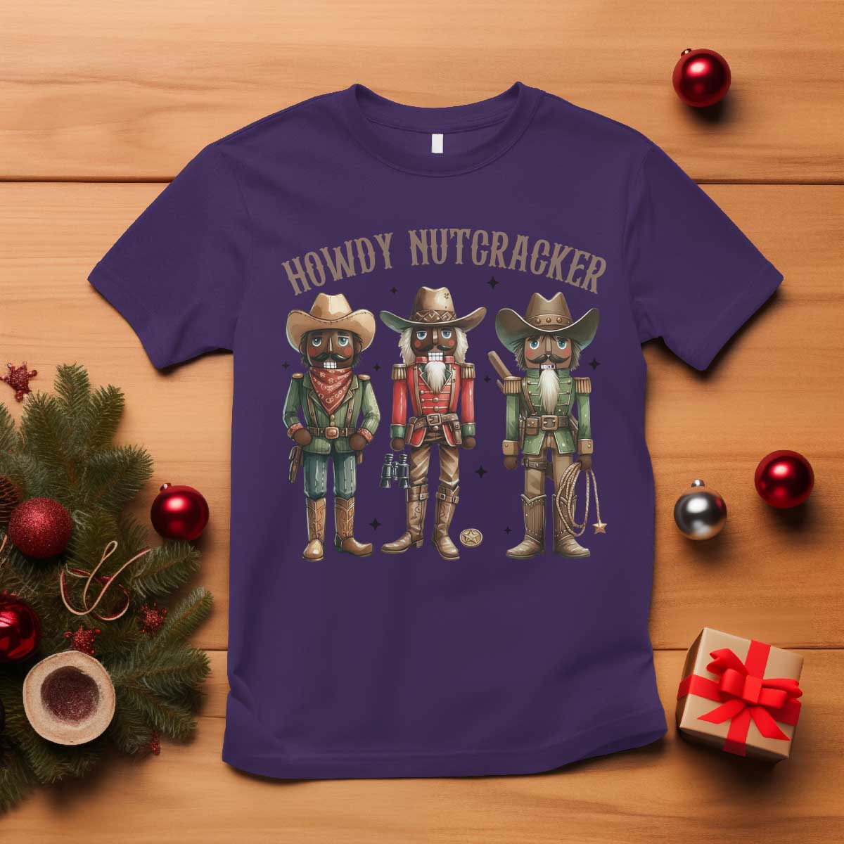 Nutcracker Cowboy Christmas Western Country Howdy T Shirt TS14 Purple Print Your Wear