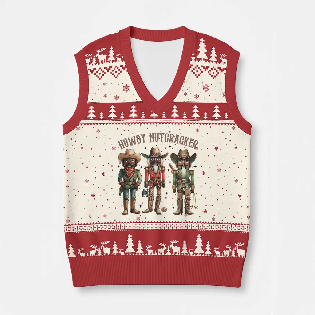 Nutcracker Cowboy Christmas Western Country Howdy V-Neck Knit Sweater Vest TS14 Beige Red Print Your Wear