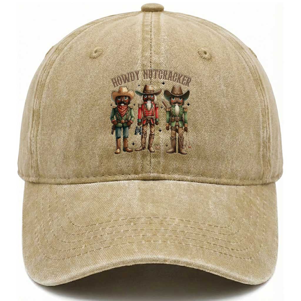 Nutcracker Cowboy Christmas Western Country Howdy Washed Cotton Baseball Cap TS14 Washed Cap Universal Fit Khaki Print Your Wear