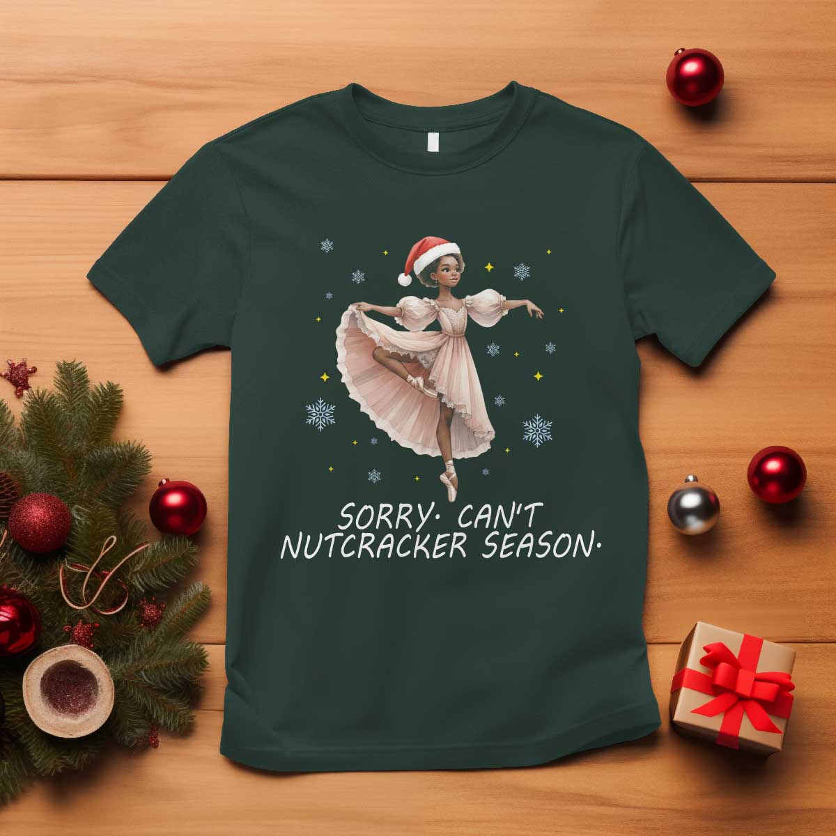 Black Nutcracker Ballet Christmas T Shirt TS14 Dark Forest Green Print Your Wear