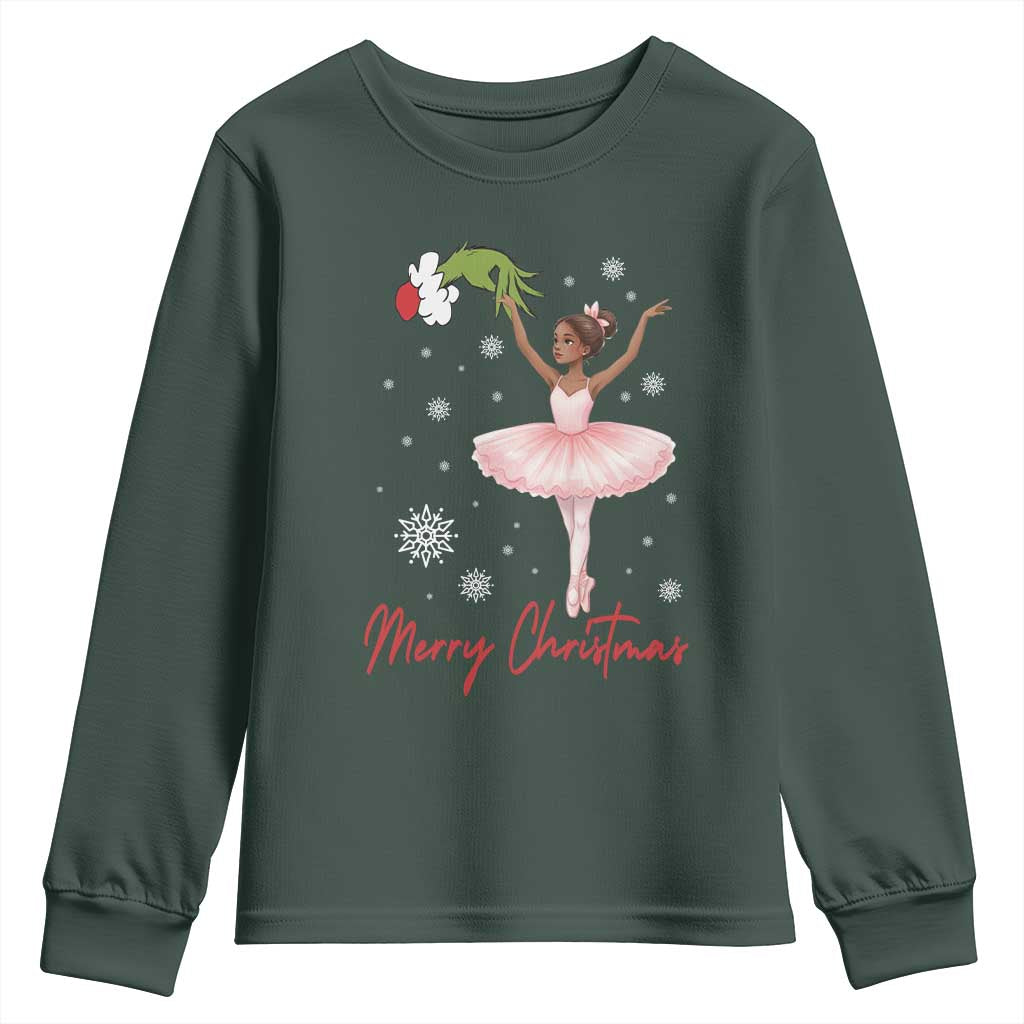 Black Nutcracker Ballet Youth Sweatshirt Merry Christmas TS14 Dark Forest Green Print Your Wear
