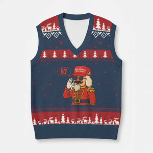 67 Six Seven Xmas Meme V-Neck Knit Sweater Vest Funny Nutcracker Make Xmas Great Again TS14 Navy Red Print Your Wear