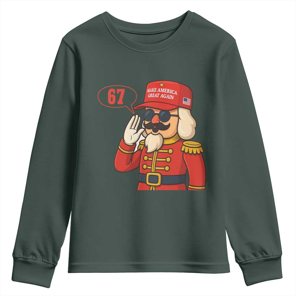 67 Six Seven Christmas Meme Youth Sweatshirt Funny Nutcracker Make Xmas Great Again TS14 Dark Forest Green Print Your Wear