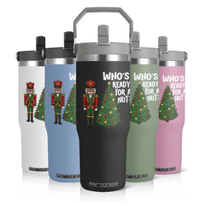 Black Nutcracker Christmas Flip Straw Tumbler Who Is Ready For A Nut TS14 Print Your Wear