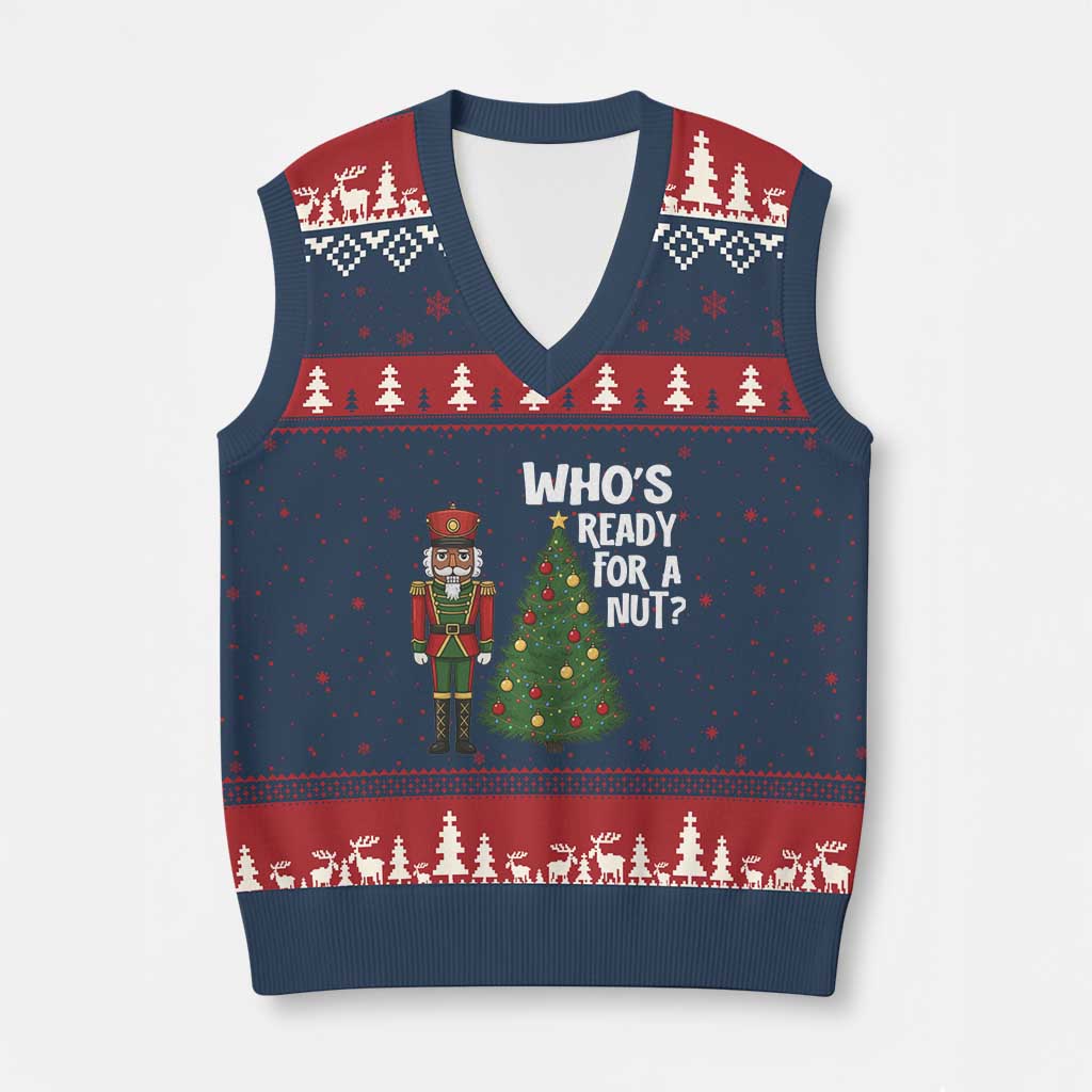 Black Nutcracker Christmas V-Neck Knit Sweater Vest Who Is Ready For A Nut TS14 Navy Red Print Your Wear