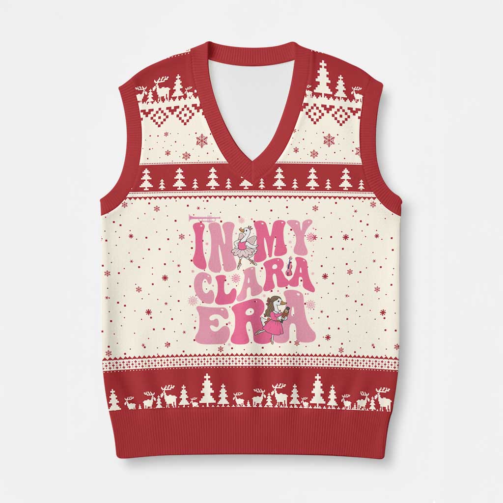 Nutcracker Goose Ballet V-Neck Knit Sweater Vest In My Clara Era TS14 Beige Red Print Your Wear
