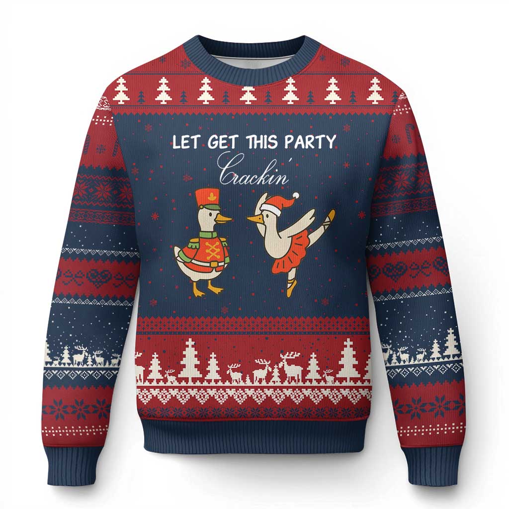 Funny Nutcracker Goose Xmas Ugly Christmas Sweater Let Get This Party Crackin TS14 Navy Red Print Your Wear