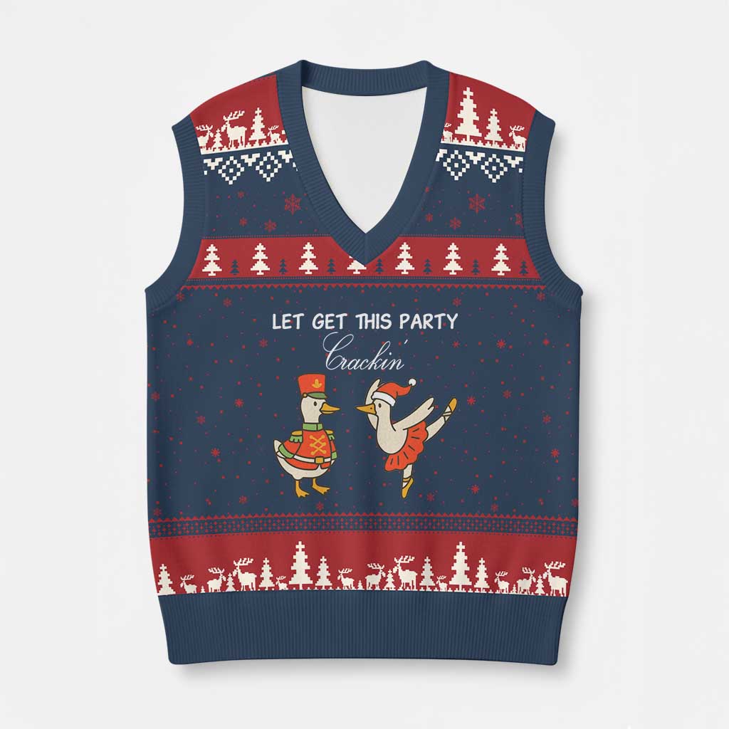Funny Nutcracker Goose Xmas V-Neck Knit Sweater Vest Let Get This Party Crackin TS14 Navy Red Print Your Wear