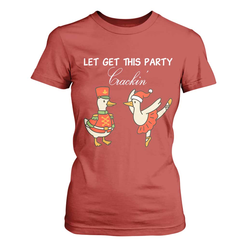 Funny Nutcracker Goose Christmas T Shirt For Women Let Get This Party Crackin TS14 Red Print Your Wear